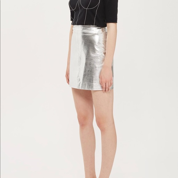 Topshop Metallic Silver Mini Skirt